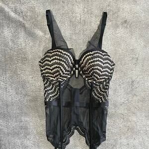 Victorias Secret Black Mesh Lace Corset Teddy Garter